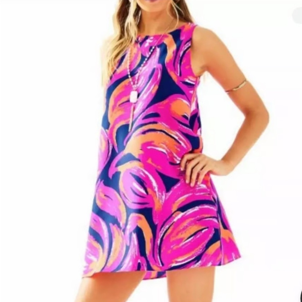 NWOT Lilly Pulitzer Jackie Silk Shift Dress in Plume Bloom in Bomber Blue